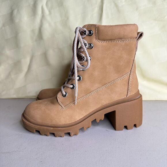 Madden Girl Dillan Combat Boots Lace Up Brown Side Zip Women's Size 5.5 NWB - Picture 2 of 12